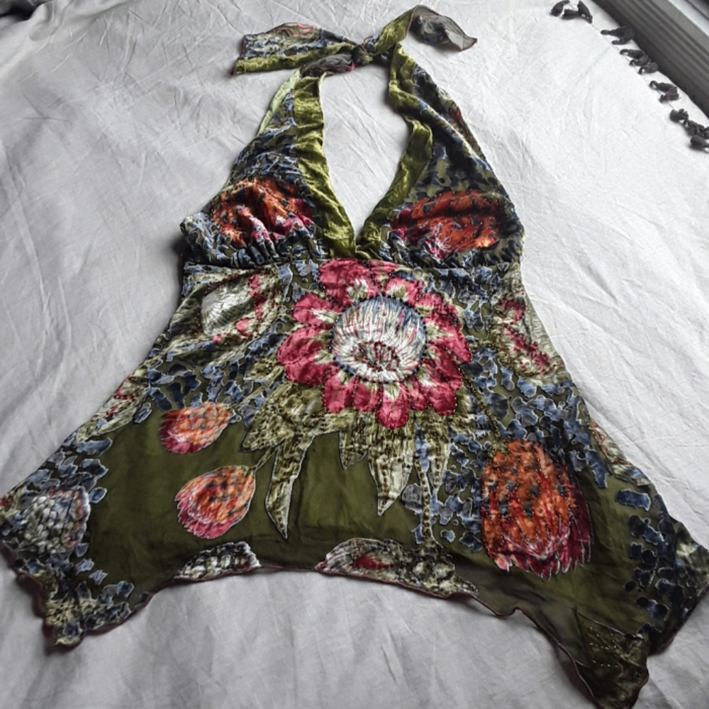 Floral velevet silk halter